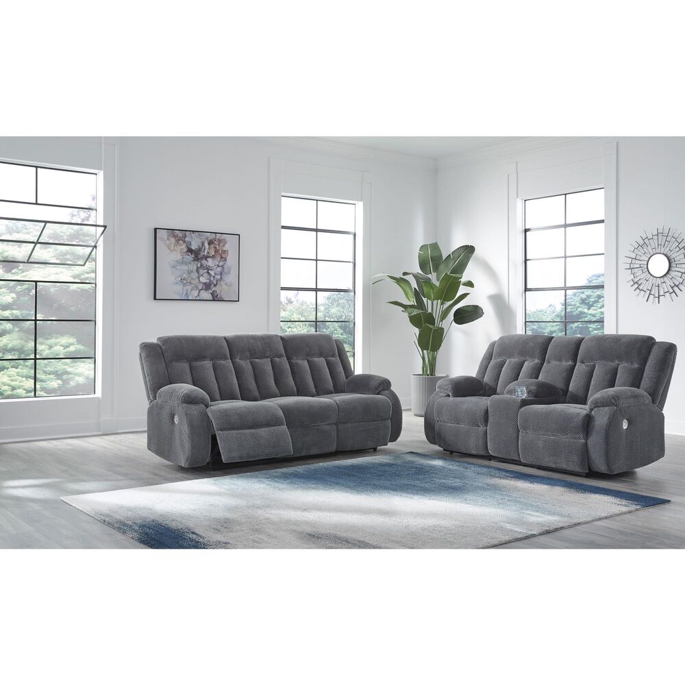 Ashley Observation Power Reclining Sofa with Drop Down Table in Steel Velvet, , large