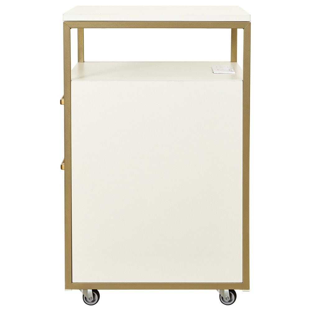 Rta Products Llc Modern Rolling File Cabinet with USB Charging Ports and Power Outlet in White and Gold, , large