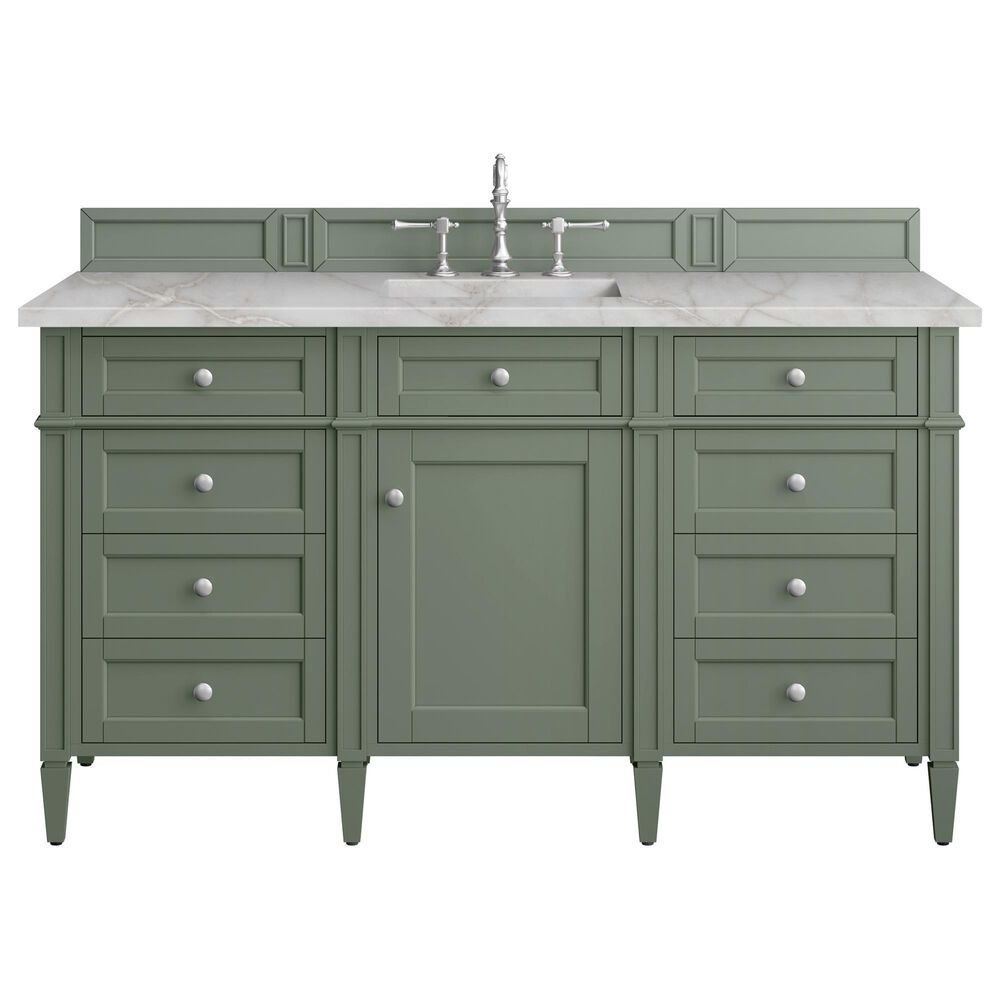 James Martin Vanities Brittany 60" Single Bathroom Vanity in Smokey Celadon with 3 cm Eternal Jasmine Pearl Silestone Top, Rectangular Sink and FreePower Wireless Charger, , large