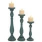 Maple and Jade Turned Pillar Decorative Candle Holder in Distressed Teal and Brown (Set of 3), , large