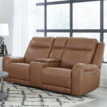 Simeon Collection Haywood Power Console Loveseat with Power Headrests in Butternut, , large