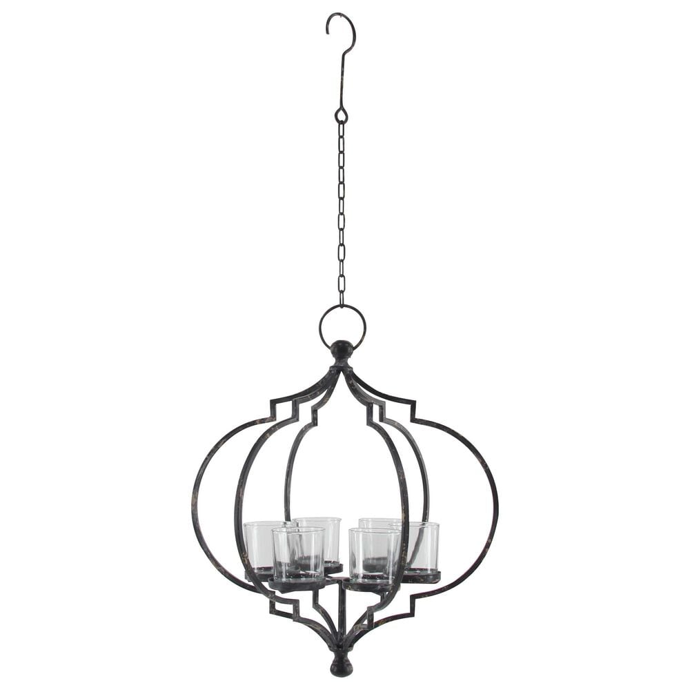 Maple and Jade 17" x 19" Farmhouse Metal Candle Holder in Black, , large