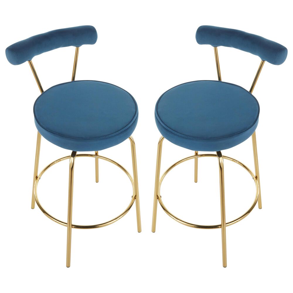 Lumisource Rhonda Counter Stool in Blue/Gold &#40;Set of 2&#41;, , large