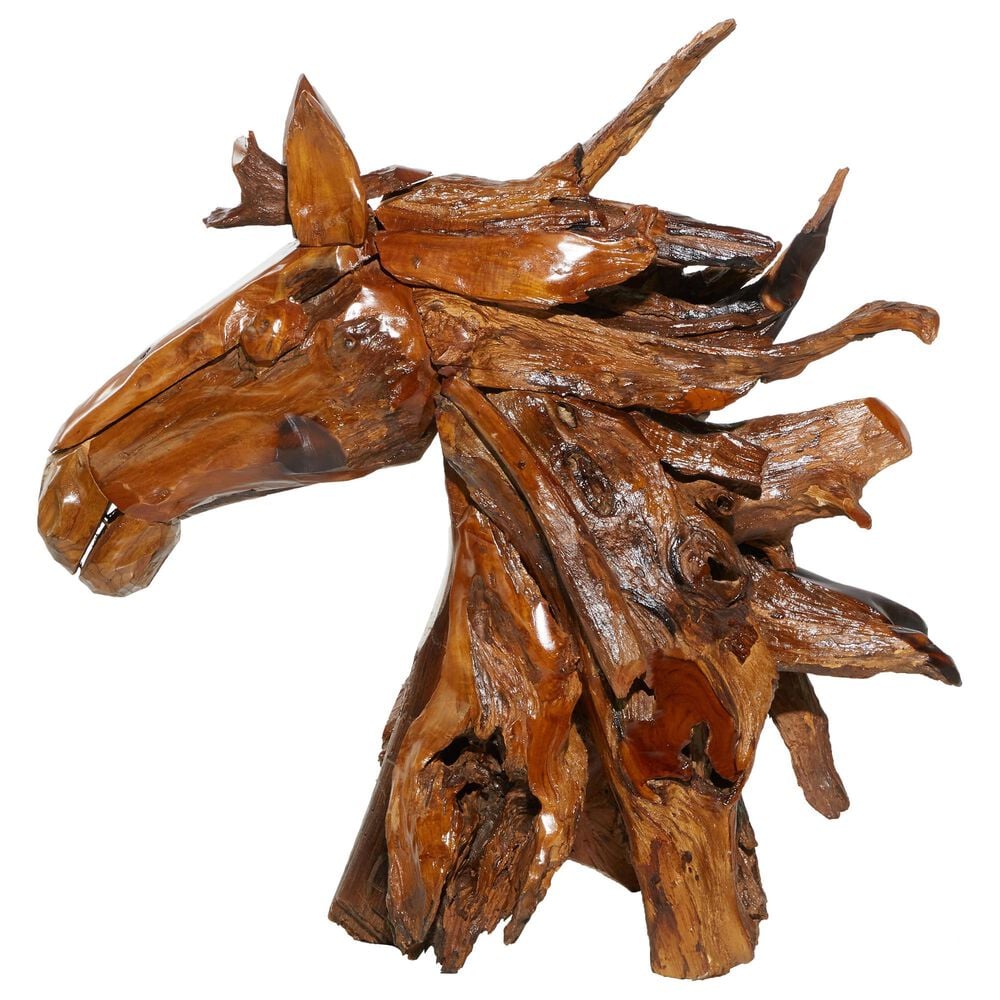 Maple and Jade 33&quot; x 31&quot; Horse Sculpture in Brown, , large