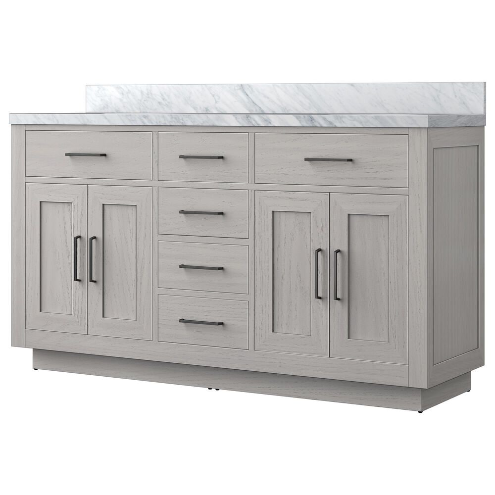 Lexora Home Abbey 60" Double Bathroom Vanity in White Oak with 2 cm White Carrara Marble Top and Rectangular Sinks, , large