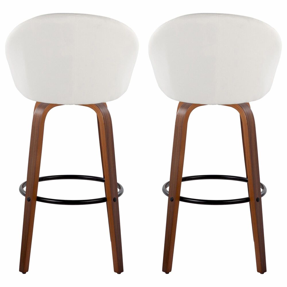 LumiSource Matisse 30" Swivel Barstool with Cream Fabric Upholstery in Walnut and Black (Set of 2), , large