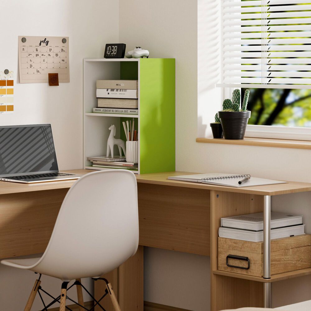 HOMLUX 2-Tier Cube Compact Storage Shelf Organizer Bookcase in Green and White, , large