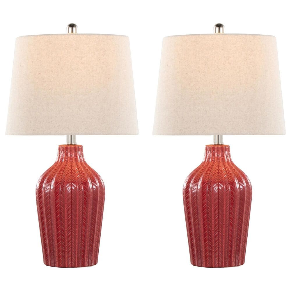 LumiSource Rockwell Table Lamp in Glossy Brick Red and Polished Nickel (Set of 2), , large