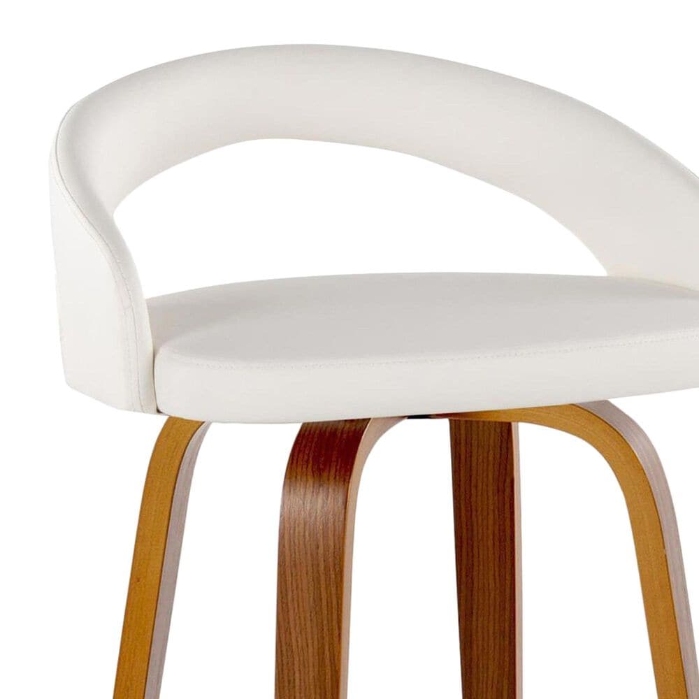 LumiSource Grotto Swivel Counter Stool with White Faux Leather Upholstery in Walnut Wood and Black (Set of 2), , large