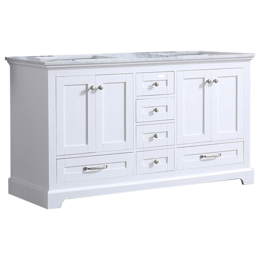 Lexora Home Dukes 60" Double Bathroom Vanity in White with Carrara Marble Top and Rectangle Sinks, , large