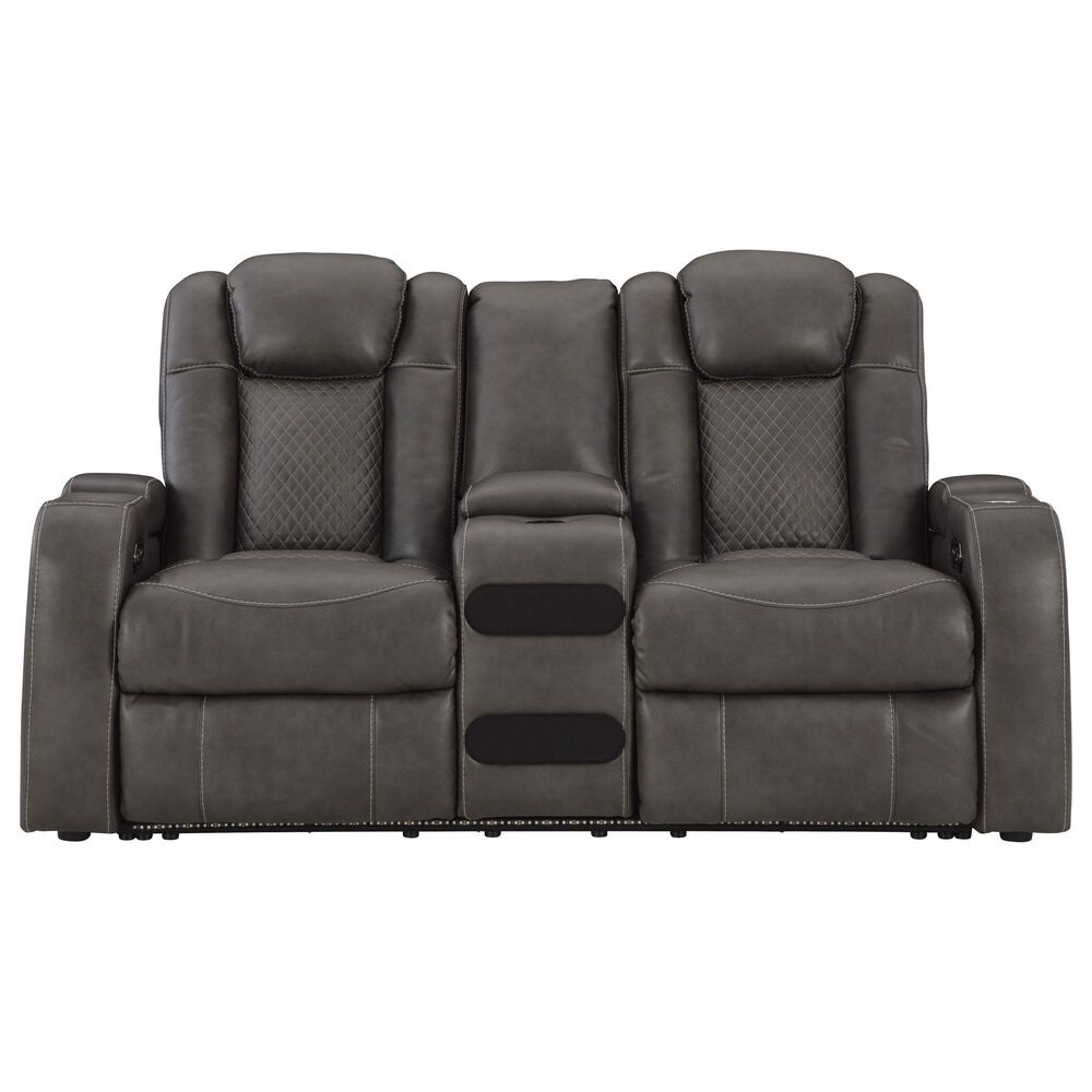 Ashley Fyne-Dyme  Faux Leather Power Reclining Loveseat with Console in Shadow, , large