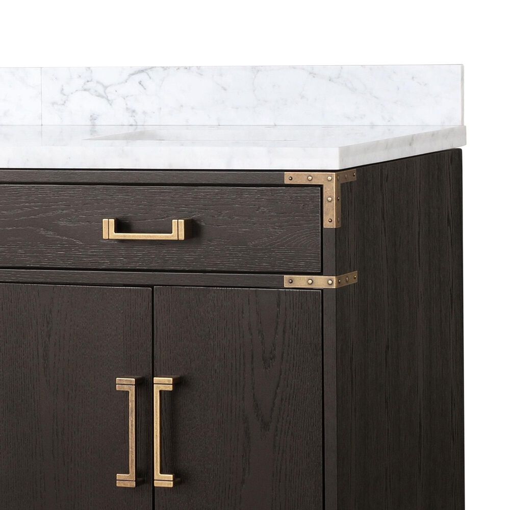 Lexora Home Laurel 60&quot; Double Bathroom Vanity in Brown Oak with White Carrara Marble Top and Rectangular Sinks, , large