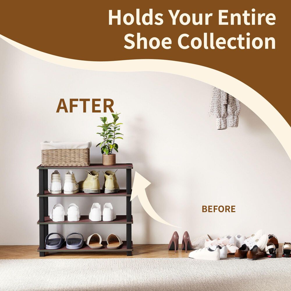 Noviland 4-Tier Shoe Rack in Dark Cherry and Black, , large