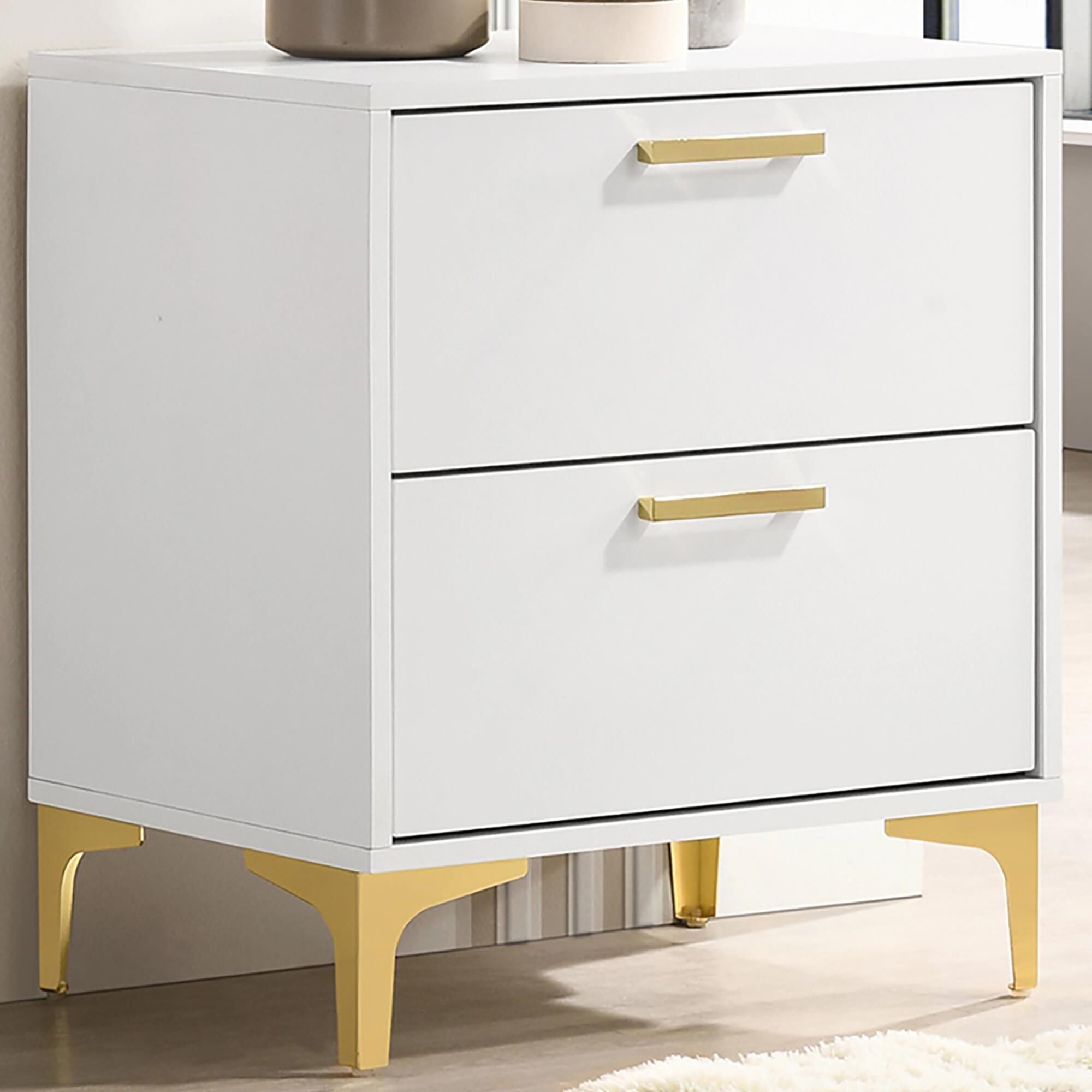 Pacific Landing Kendall 2-Drawer Nightstand in Gold and White