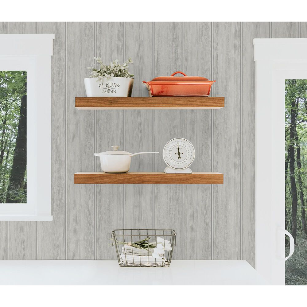 NextWall Wood Panel 216&quot; x 20.5&quot; Peel and Stick Wallpaper in Weathered Grey, , large