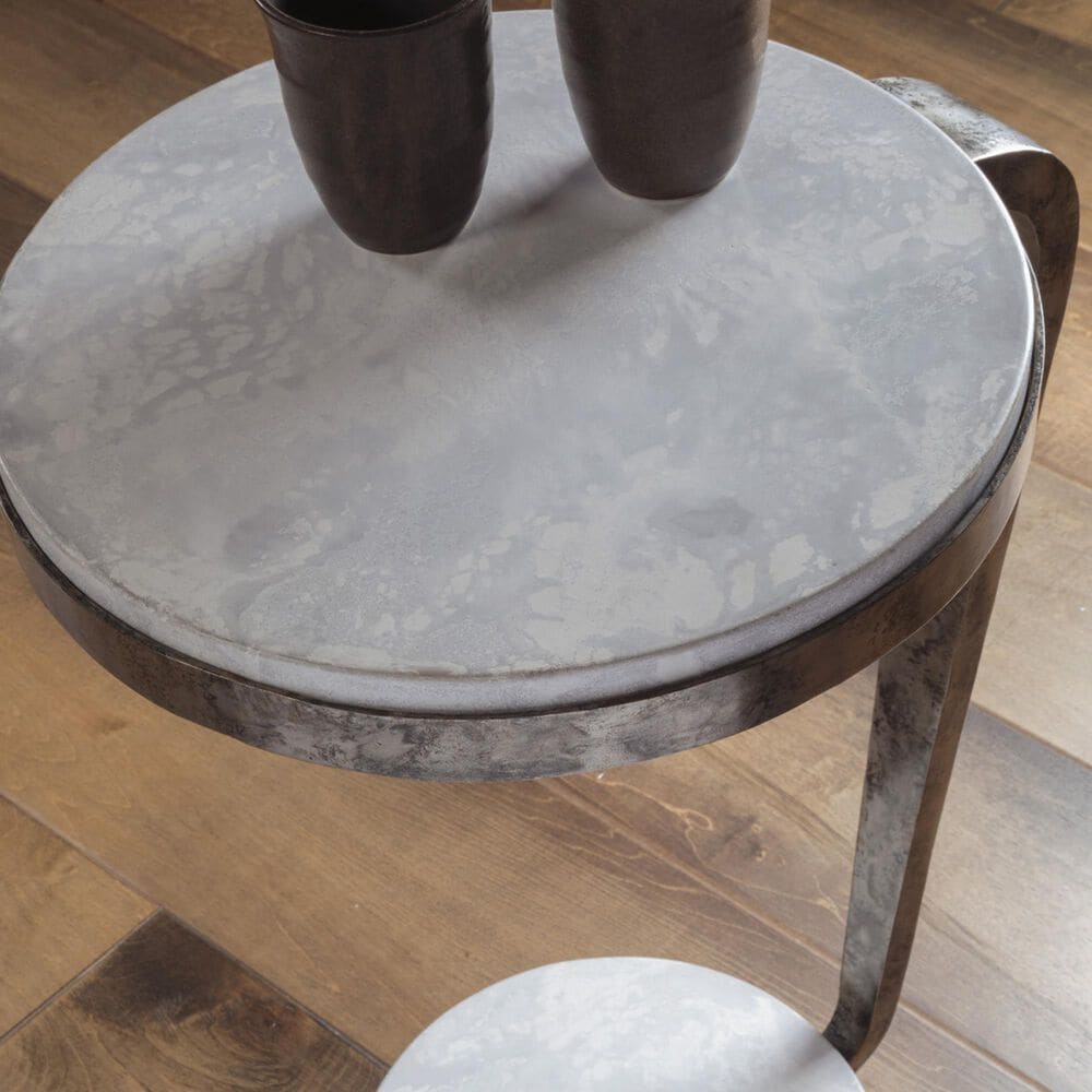Artistica Metal Otto Round Spot Table in Antique Polished Iron and Gray, , large