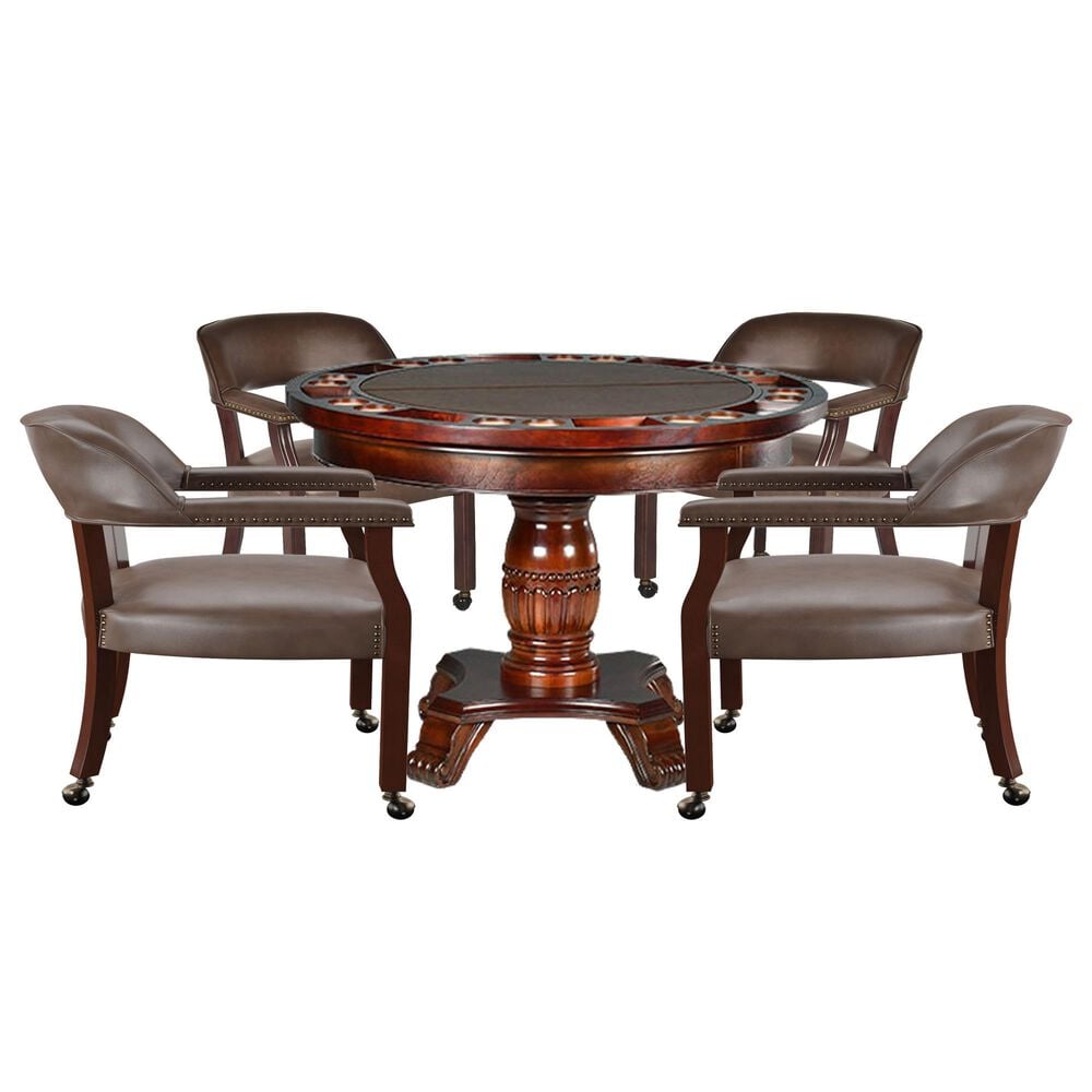 STEVE SILVER Tournament 6-Piece Round Game Table Set in Cherry, , large