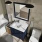 Lexora Home Jacques 36" Left Offset Single Bathroom Vanity in Navy Blue with 2 cm White Carrara Marble Top and Rectangular Sink, , large