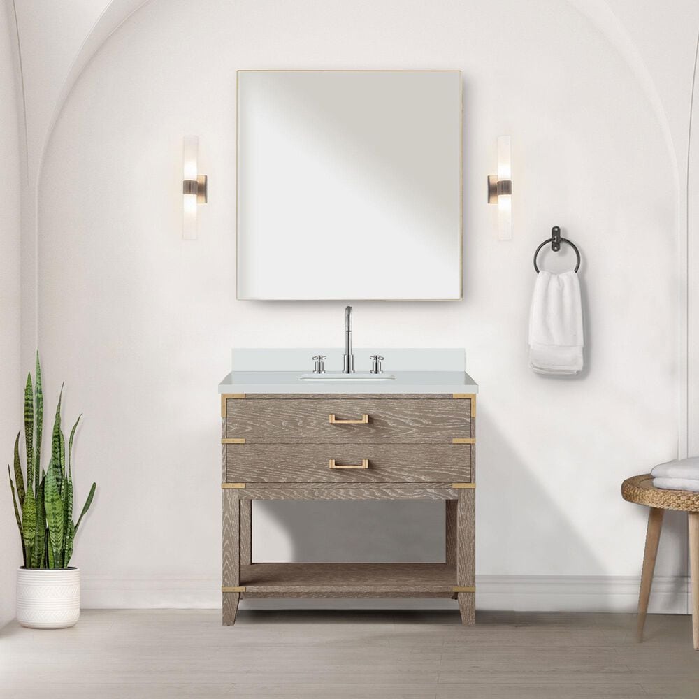 Lexora Home Norwalk 36&quot; Single Bathroom Vanity in Grey Oak with White Quartz Top and Rectangular Sink, , large