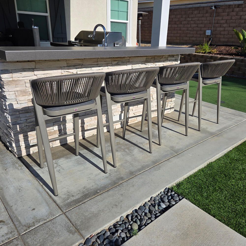 HOMLUX Outdoor Bar Stool with Open-Frame Backrest in Grey (Set of 2), , large