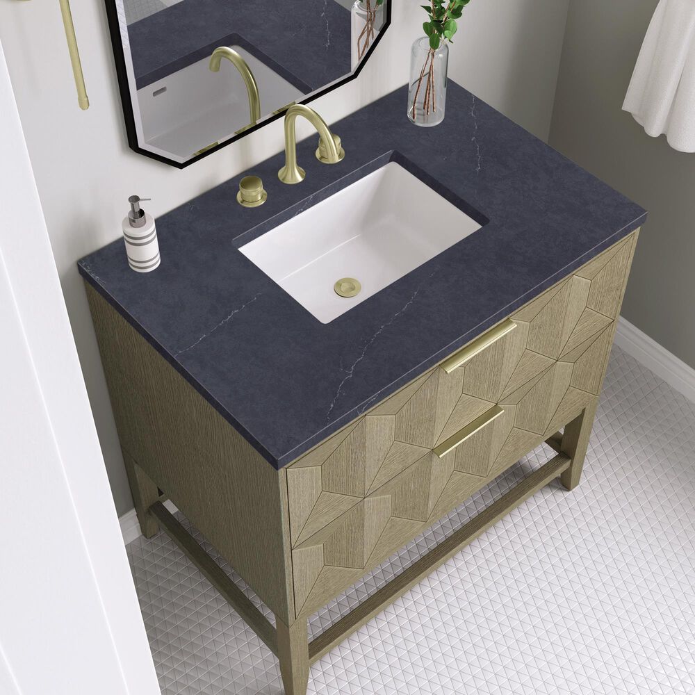 James Martin Vanities Emmeline 36" Single Bathroom Vanity in Pebble Oak with 3 cm Charcoal Soapstone Quartz Top and Rectangular Sink, , large