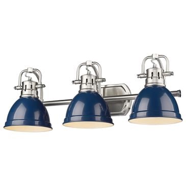 Golden Lighting Duncan 3-Light Bath Vanity with Navy Shades in Pewter, , large