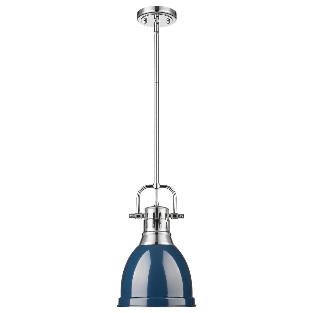 Golden Lighting Duncan 1-Light Small Pendant with Rod and Matte Navy Shade in Chrome, , large