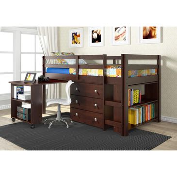 Forest Grove Twin Low Loft Bed with Desk in Dark Cappucino, , large