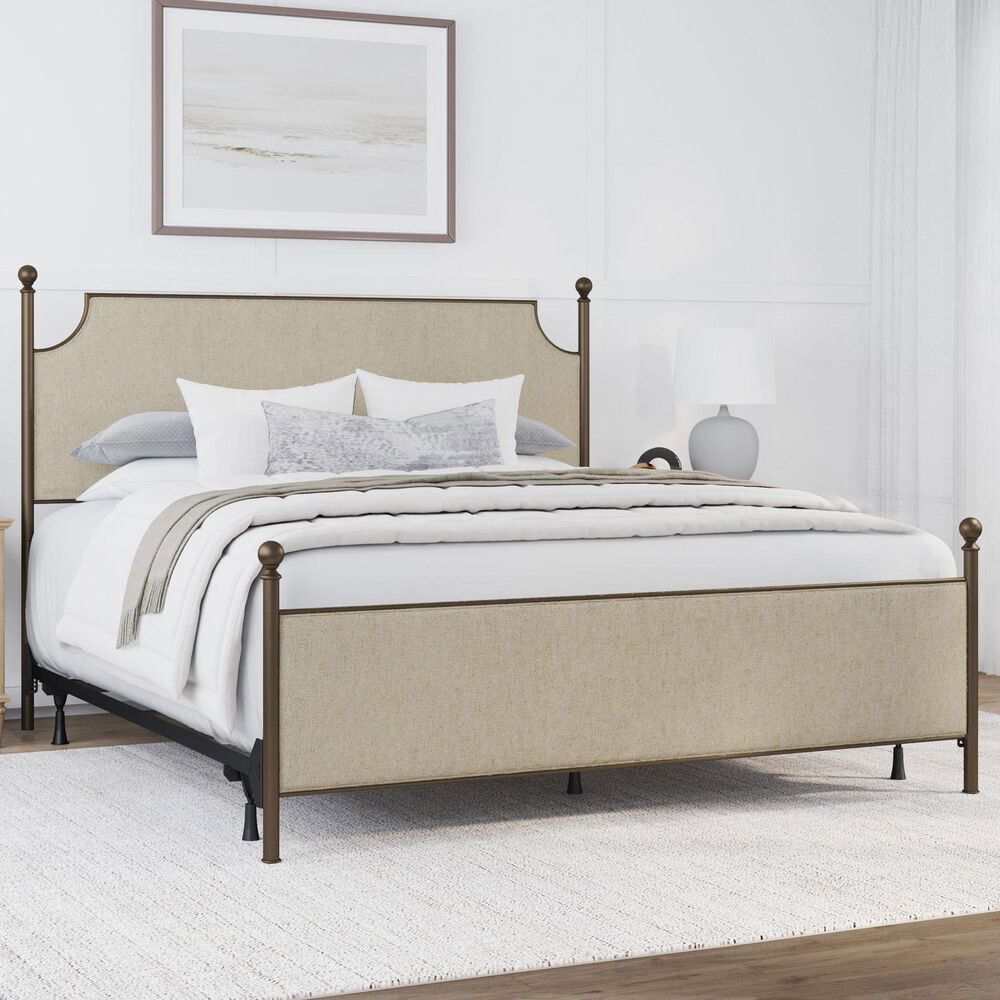 Richlands Furniture McArthur King Metal and Upholstered Poster Bed in Brown and Bronze, , large
