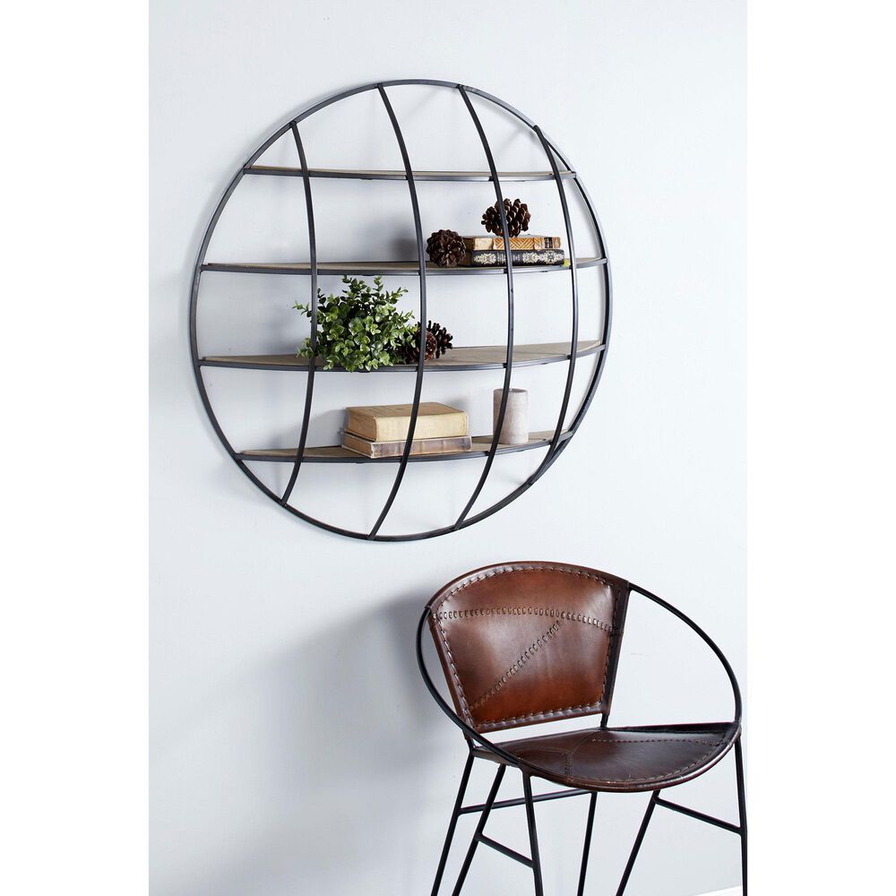 Maple and Jade 3D Round 4 Level Wall Shelf in Matte Black and Brown, , large