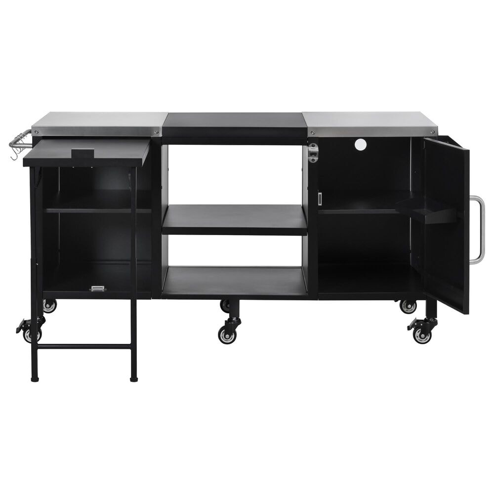HOMLUX 72.4" Outdoor Kitchen Island with Large Fold-out Prep Table and Adjustable Shelves for Big Green Egg in Black, , large