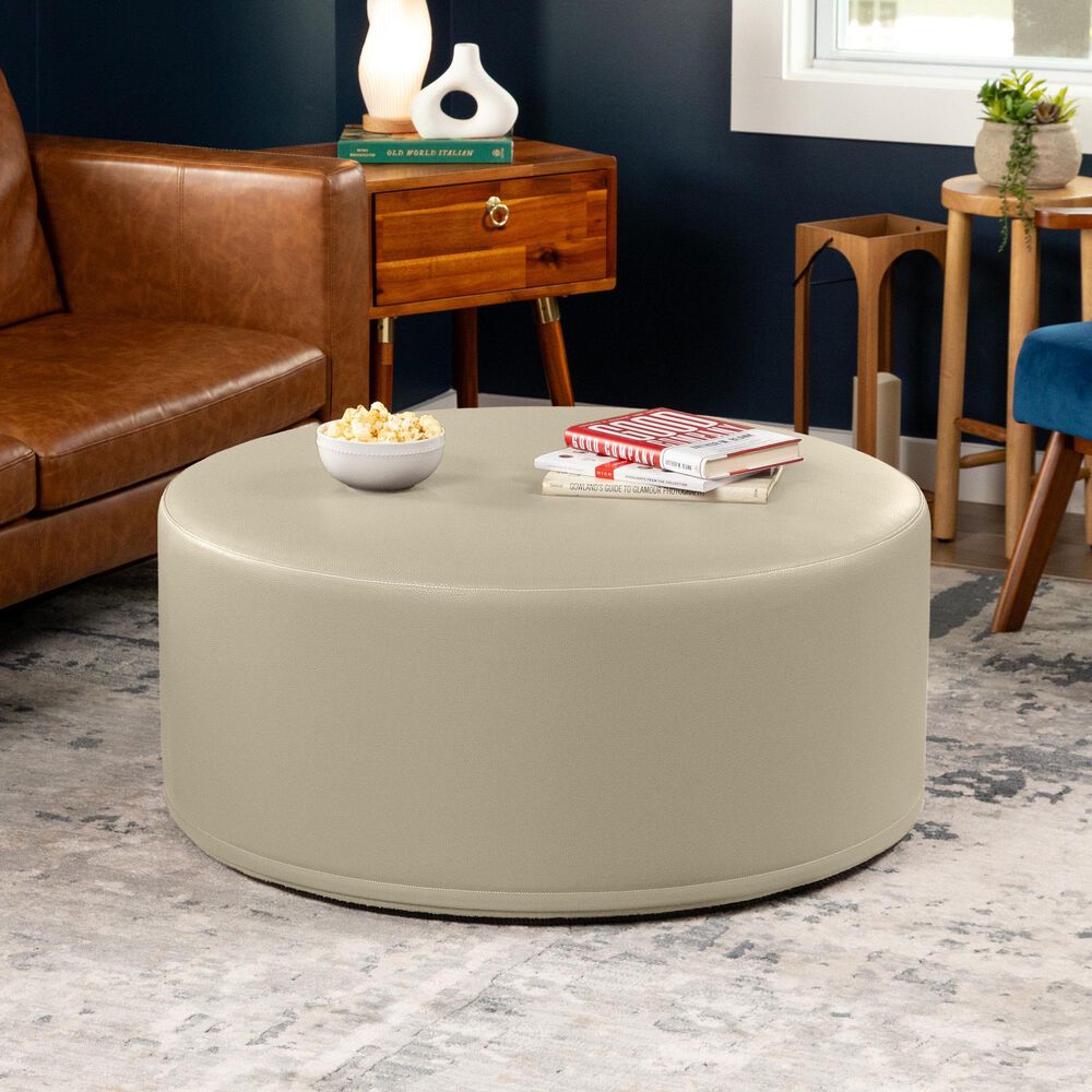 Jaxx Candler Faux Leather Ottoman in Natural Beige, , large