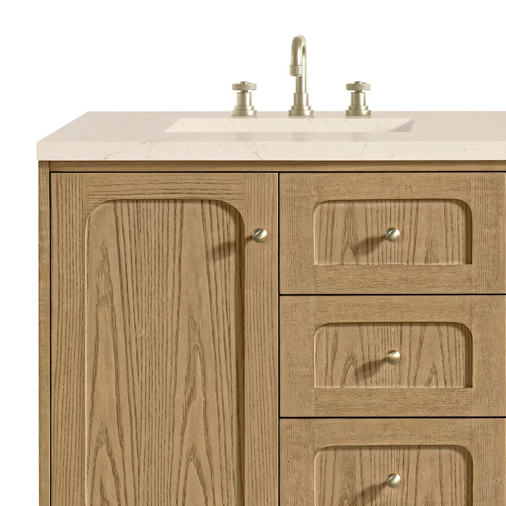 James Martin Vanities Laurent 60&quot; Double Bathroom Vanity in Light Natural Oak with 3 cm Eternal Marfil Quartz Top and Rectangular Sinks, , large