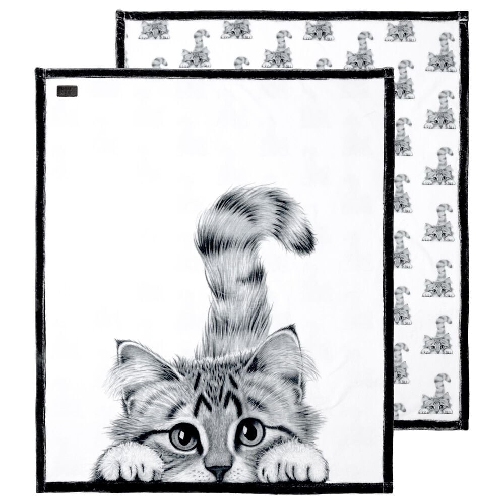 Pavilion Animal Antics Cat Royal Plush Blanket in White, , large