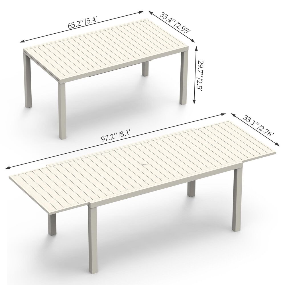 Hearth and Haven Outdoor Rectangular Dining Table with Hidden Extension Leaves in White - Table Only, , large