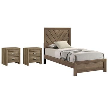 Crown Mark Valor Twin Bed with Two Nightstands in Light Brown, , large