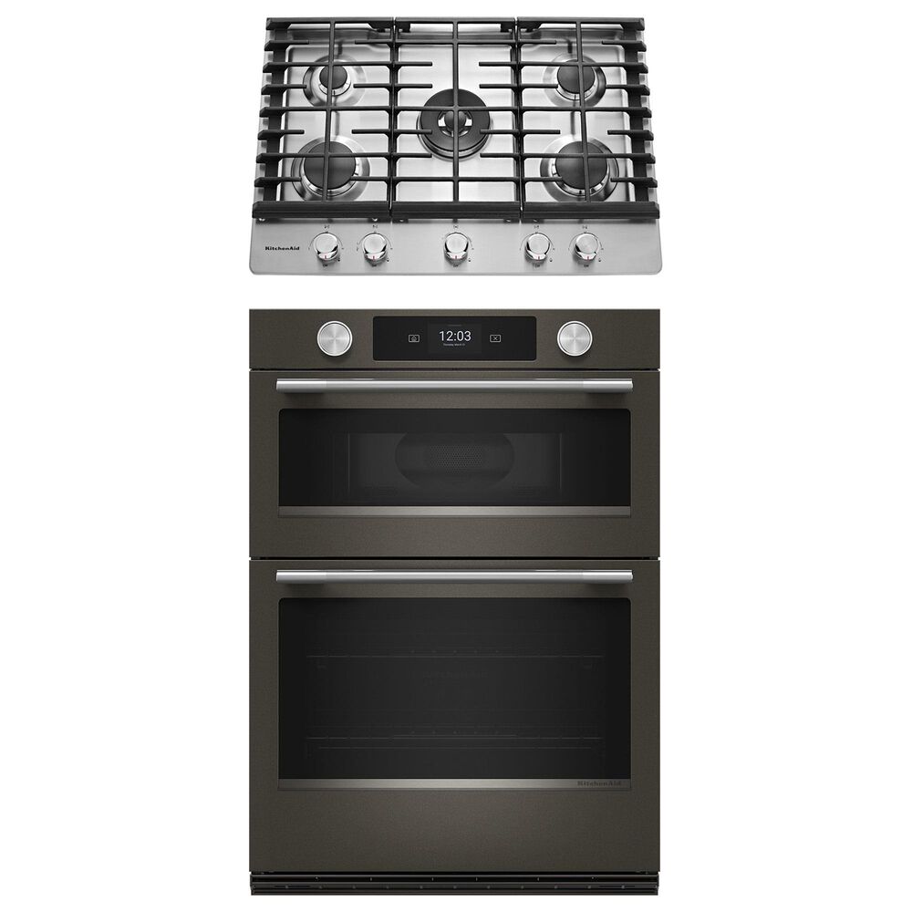 KitchenAid 2-Piece Kitchen Package with Black Ore 30" Smart Combination Wall Oven and Stainless Steel 30" Gas Cooktop, , large