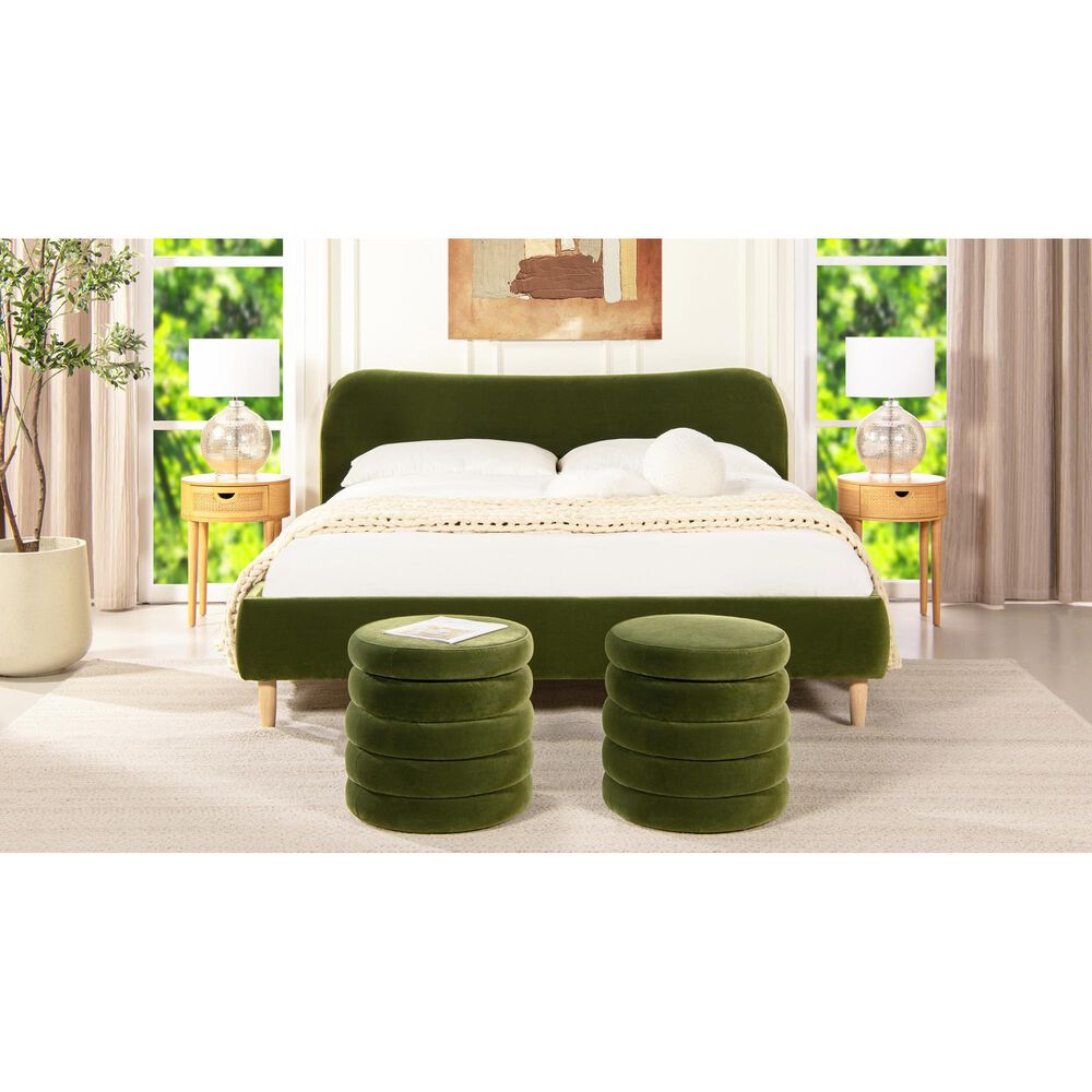 Jennifer Taylor Home Roman Queen Platform Bed with Olive Green Upholstered in Natural Whitewashed, , large