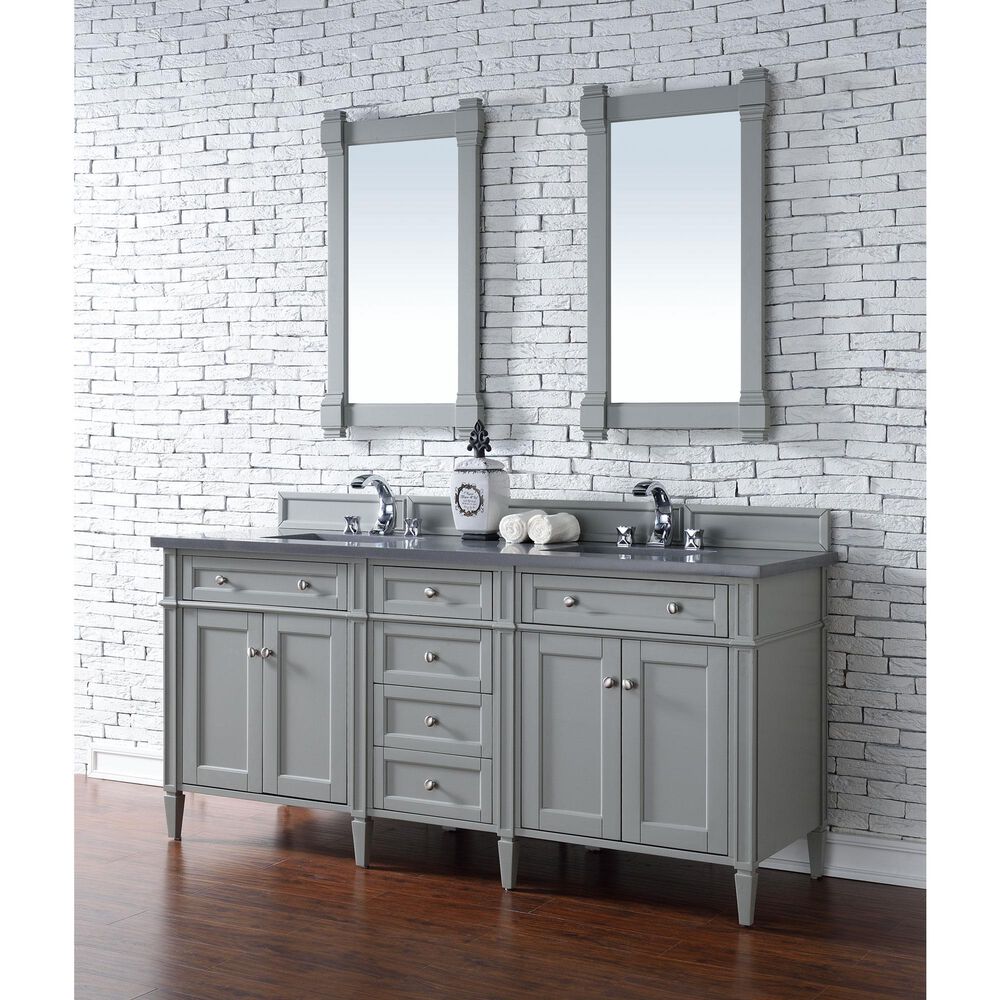 James Martin Vanities Brittany 72&quot; Double Bathroom Vanity in Urban Gray with 3 cm Charcoal Soapstone Quartz Top and Rectangle Sinks, , large