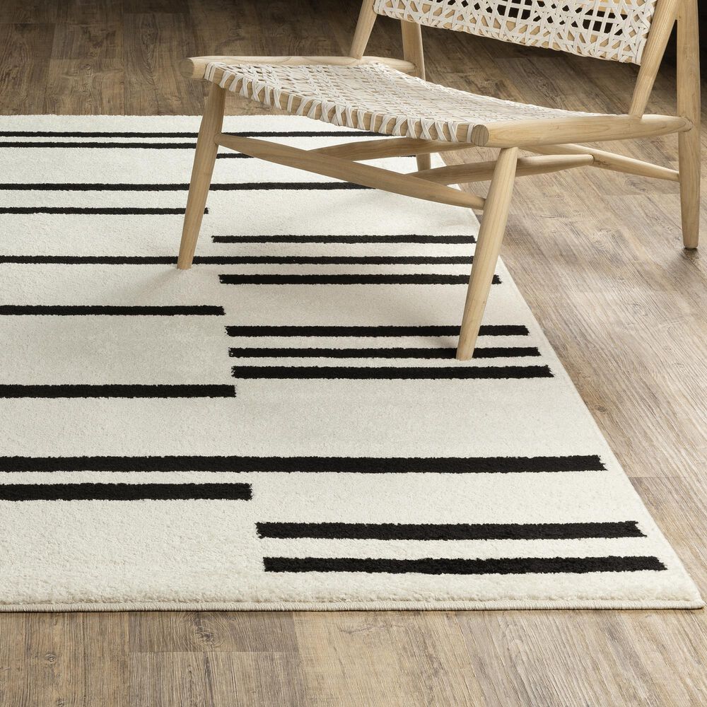 ROW by Oriental Weavers Quinn Striped Beige and Black 2' x 7' Runner, , large