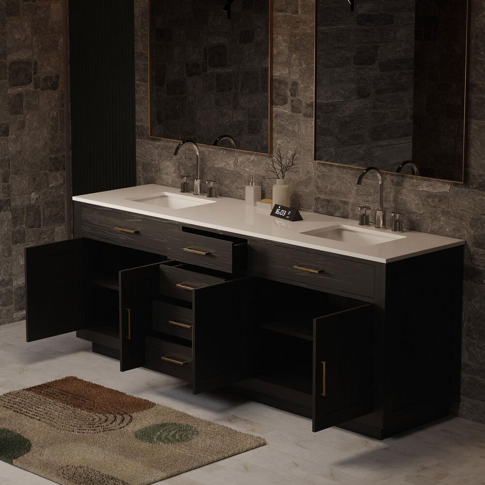 Lexora Home Abbey 84" Double Bathroom Vanity in Black Oak with 2 cm White Quartz Top and Rectangular Sinks, , large