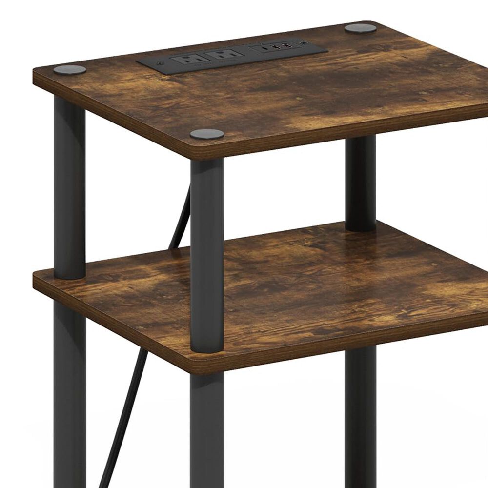 HOMLUX 3-Tier Turn-N-Tube End Table with 2 USB ports in Amber Pine and Black, , large