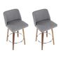 LumiSource Toriano Swivel Counter Stool with Grey Fabric Upholstery in Walnut and Chrome (Set of 2), , large