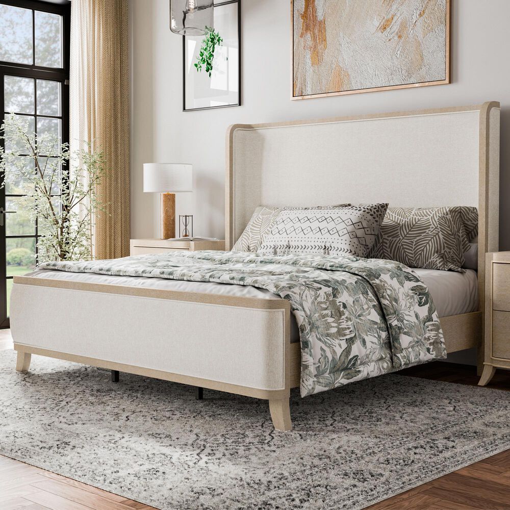 Furniture of America Candra Queen Upholstered Panel Bed in Natural Oak, , large