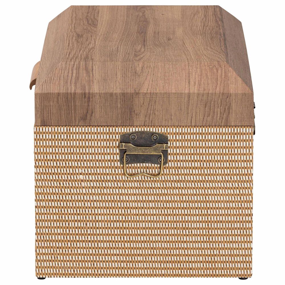 Baxton Studio Kande Storage Trunk with Hinged Top in Light Brown, Walnut and Bronze, , large