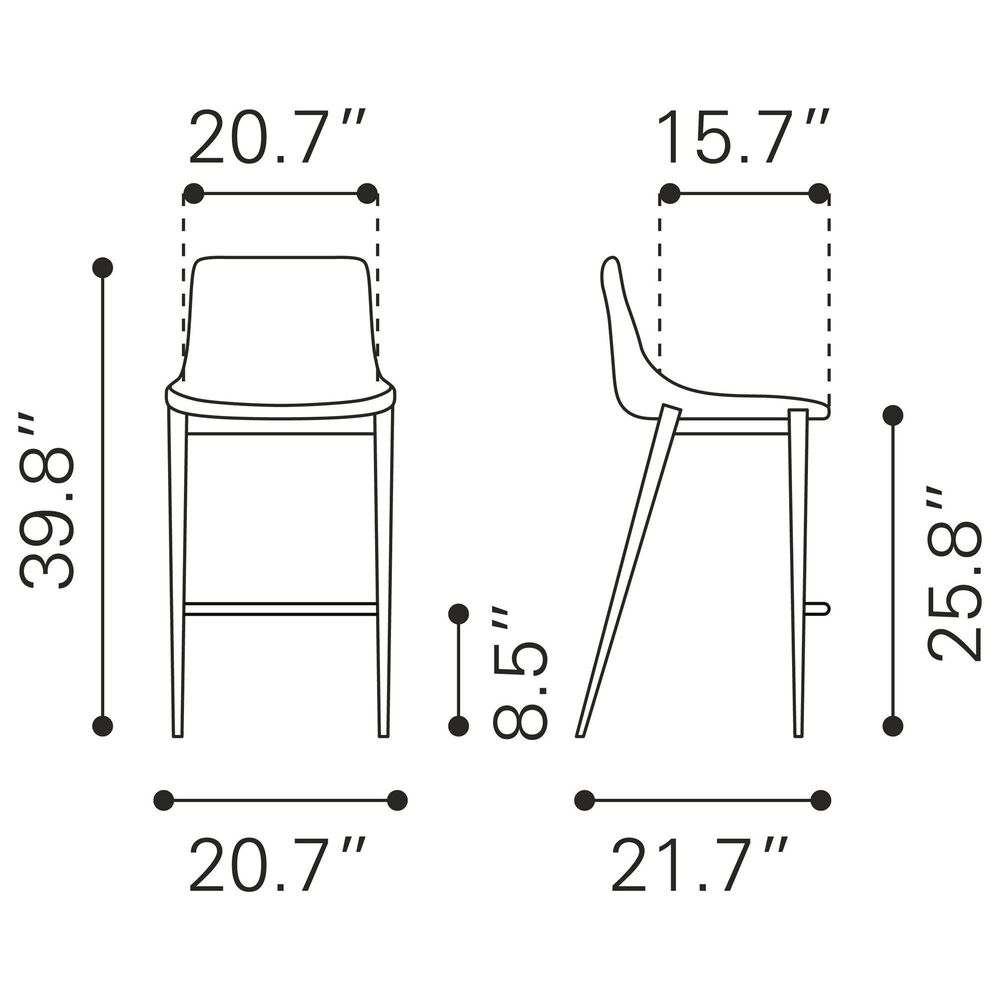 Zuo Modern Magnus Counter Stool in Black and Silver &#40;Set of 2&#41;, , large