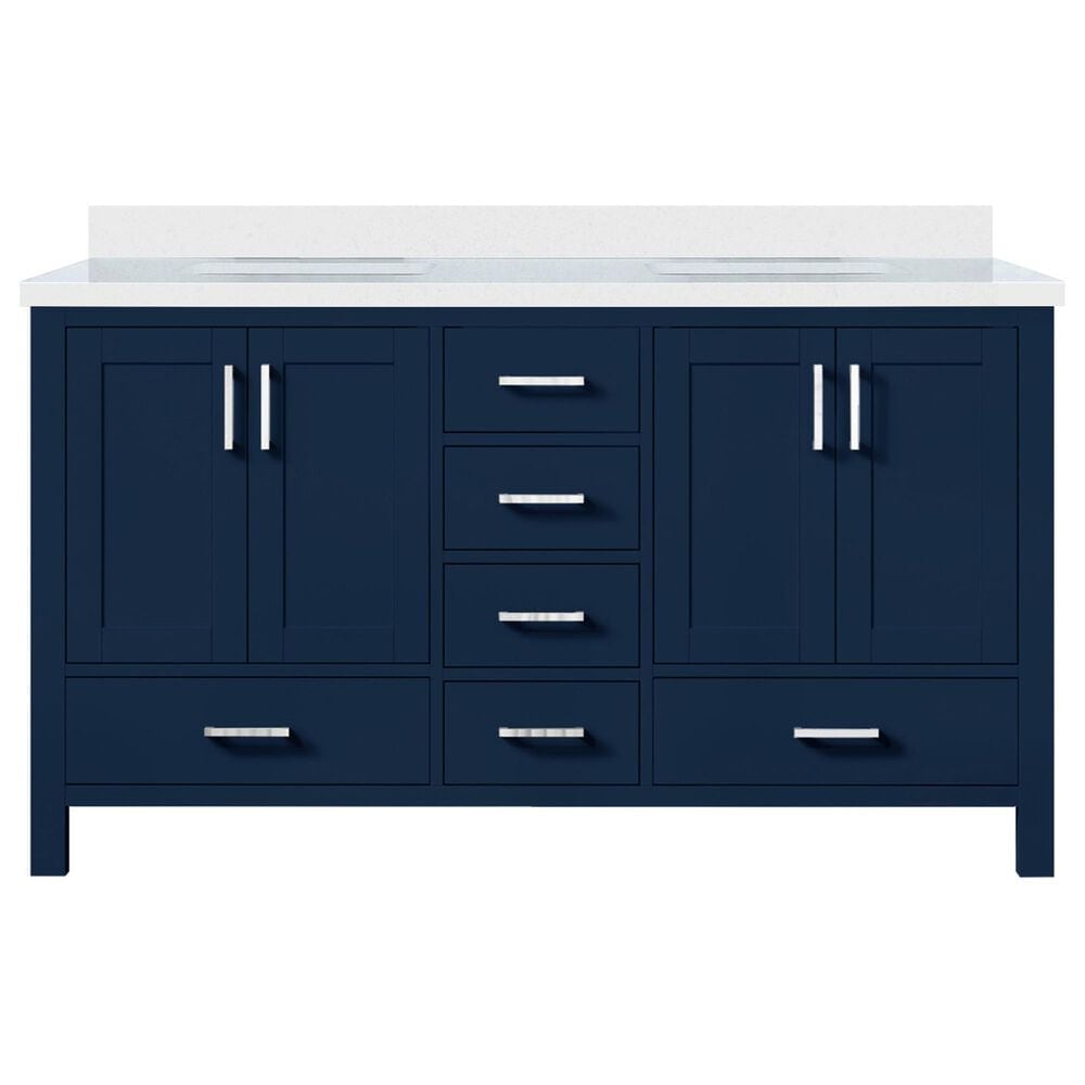 Lexora Home Jacques 60" Double Bathroom Vanity in Navy Blue with 2 cm White Quartz Top and Rectangular Sinks, , large