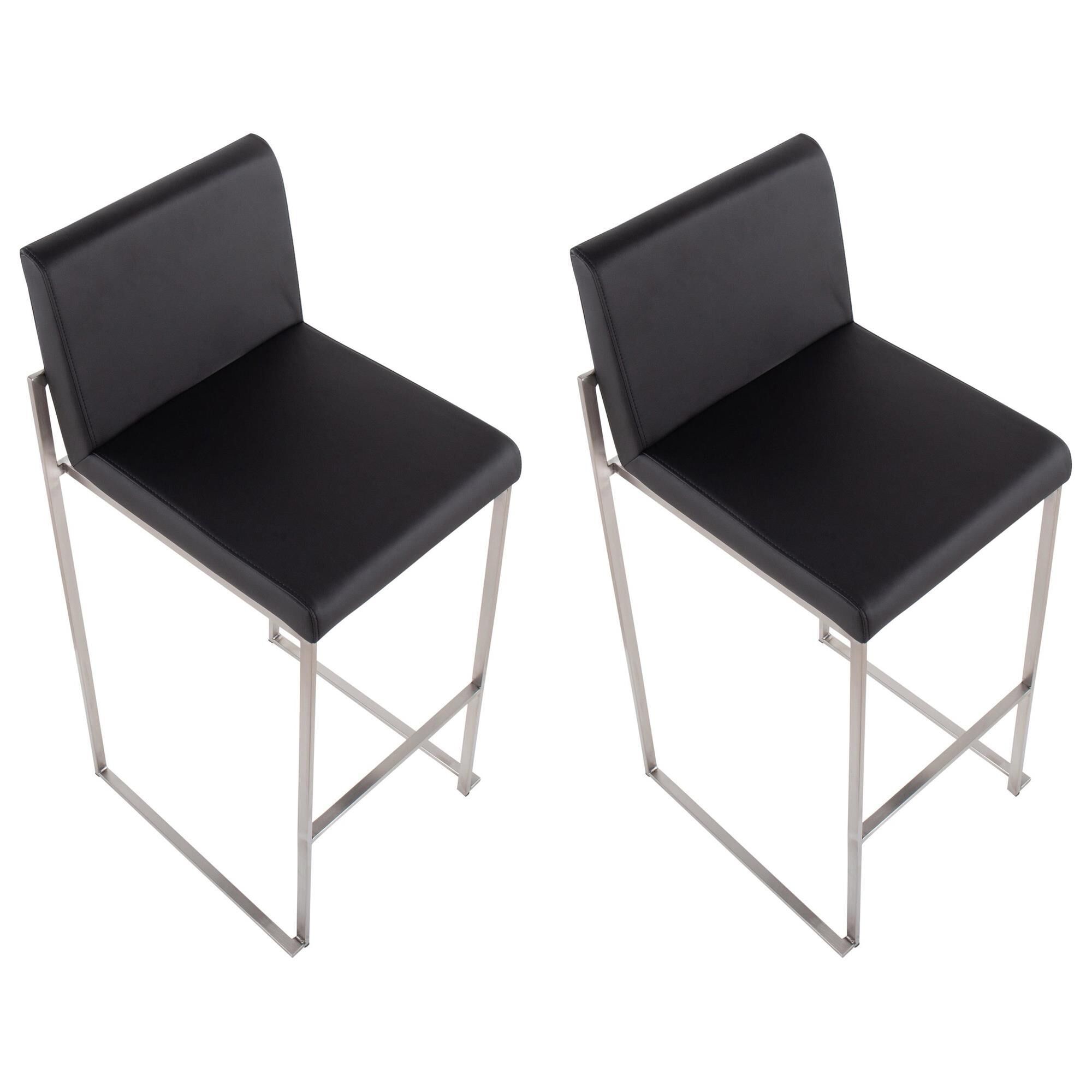 Lumisource Fuji High Back Barstool with Black Faux Leather in