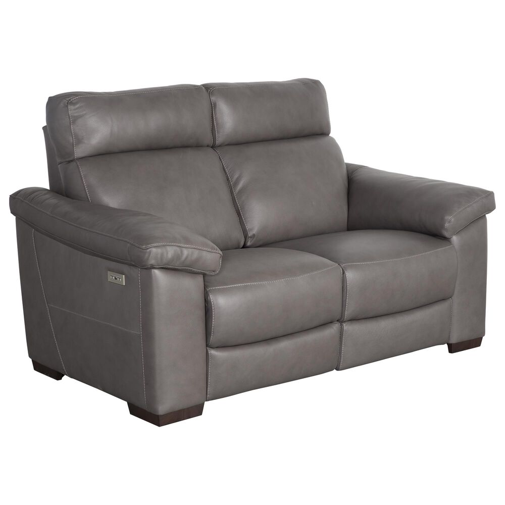 Natuzzi Editions Estremo Leather Loveseat with Dual Power Motion in Sauvage Dark Gray, , large