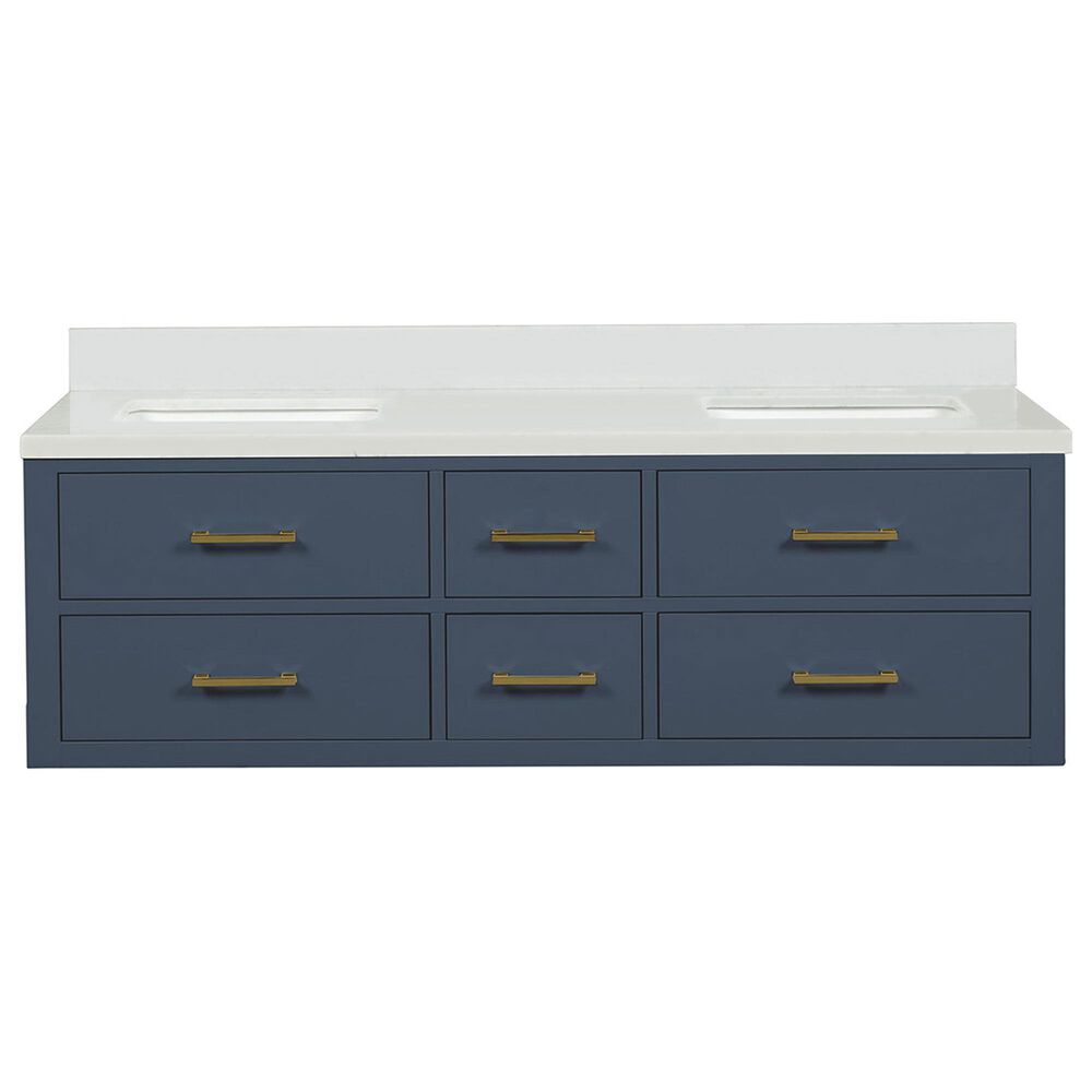 Lexora Home Castor 60&quot; Double Bathroom Vanity in Blue with 2 cm White Quartz Top and Rectangular Sinks, , large